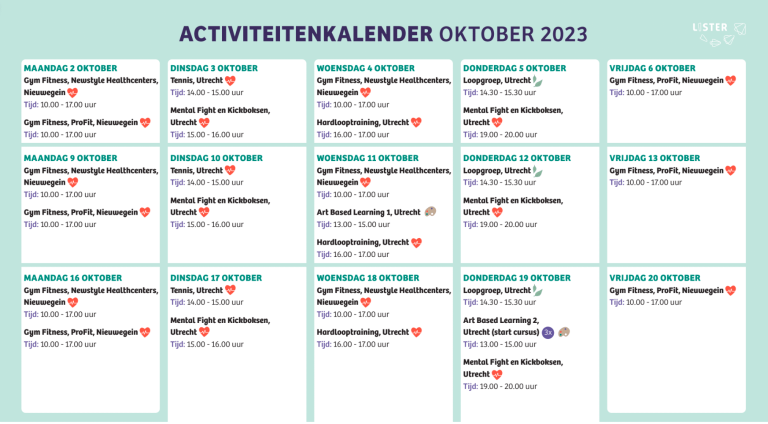 Een foto van de Lister activiteitenkalender voor oktober
