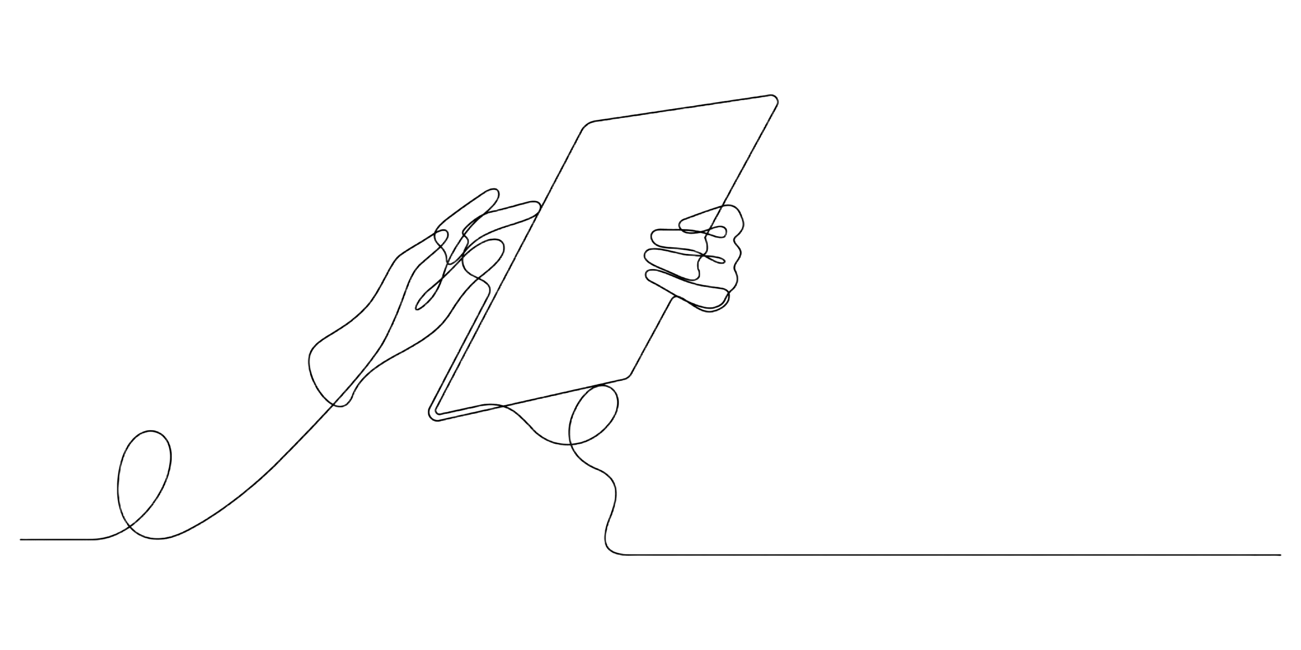 Lijntekening tablet in handen