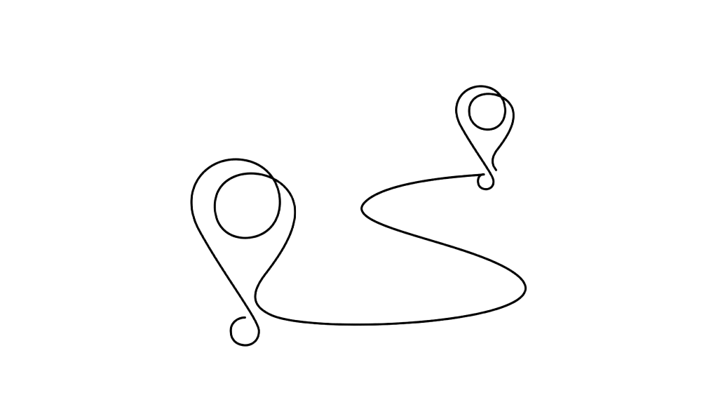 lijntekening van route naar bestemming