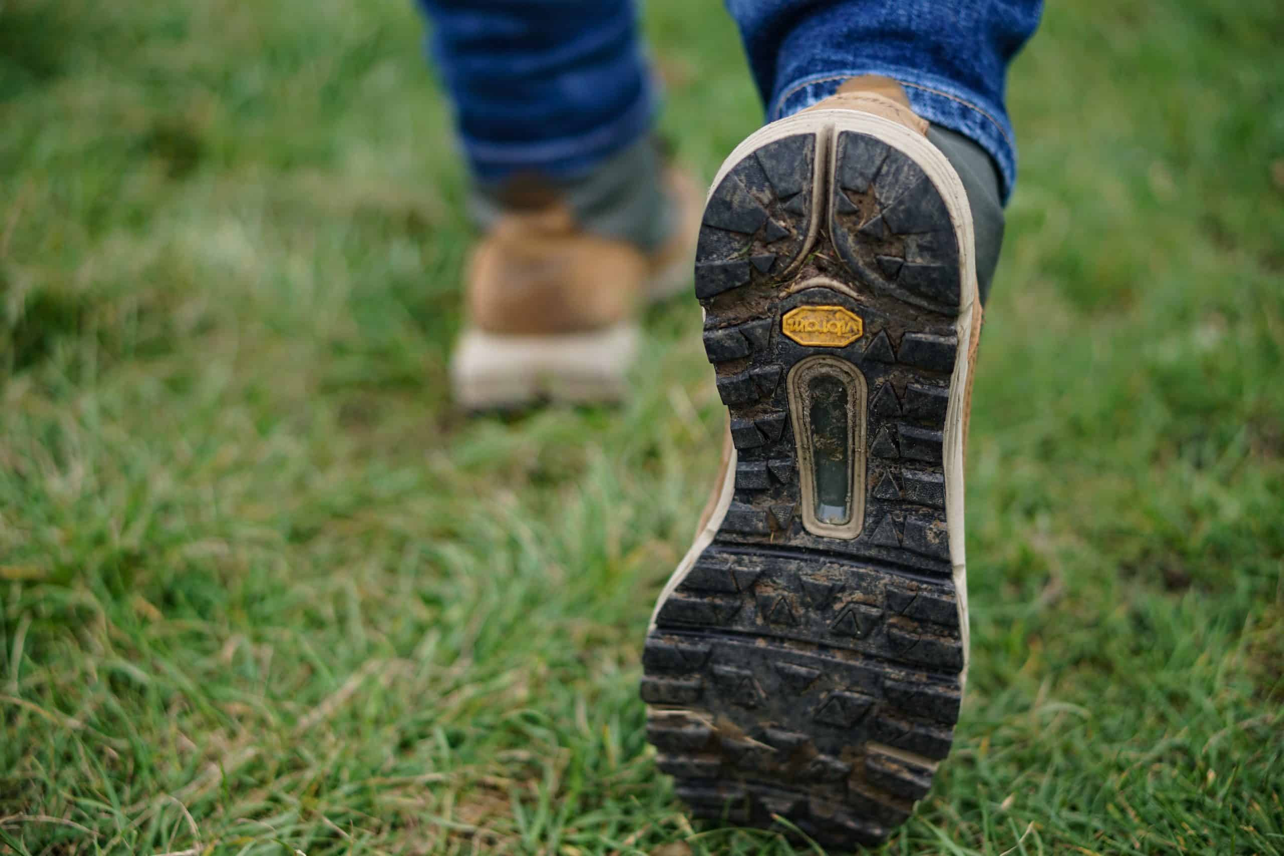 Foto van wandelschoenen in het gras.