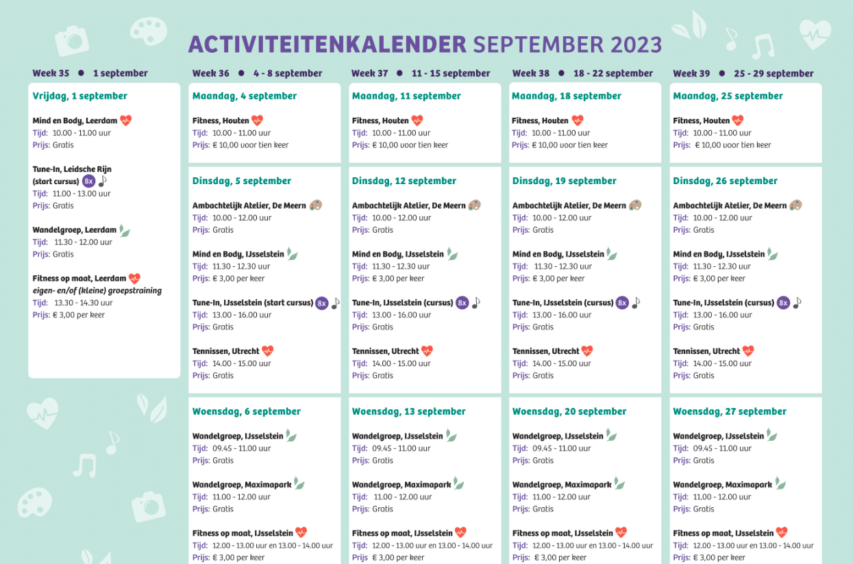 Foto van de activiteitenkalender van september
