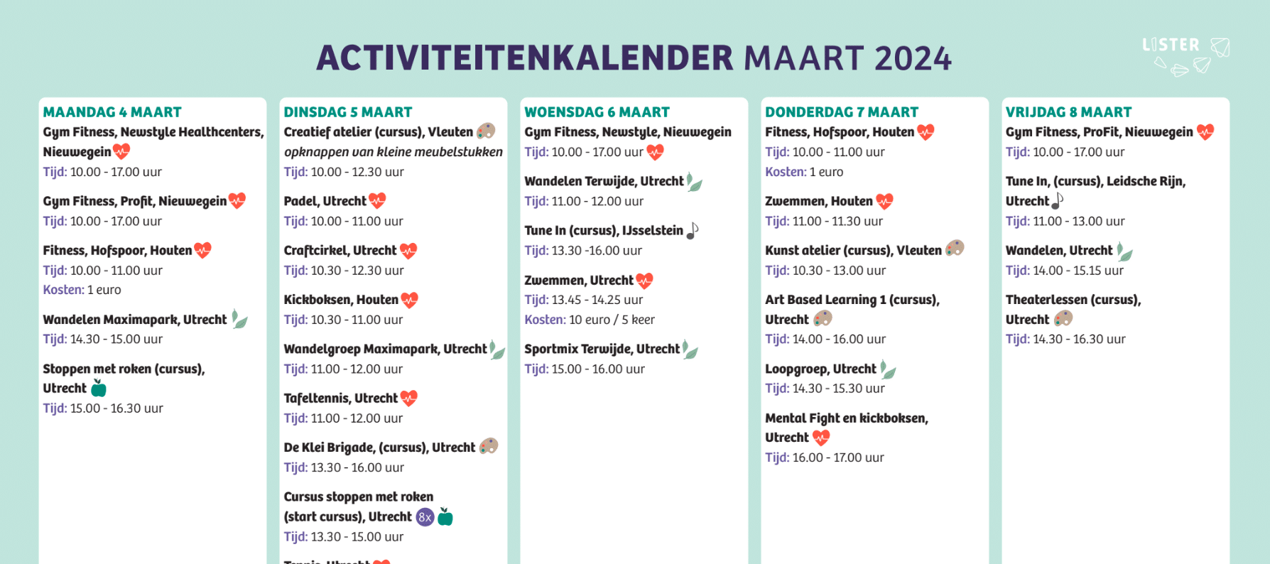 Foto van de activiteitenkalender van maart 2024