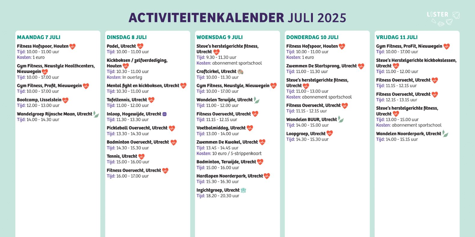 Voorbeeld van de kalender